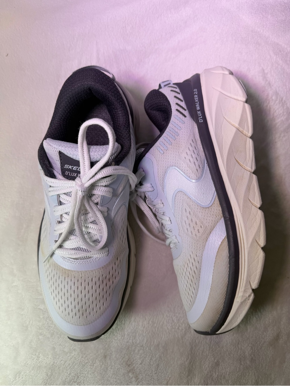 Skechers D'lux Walker 2.0 Women's White with Light Blue and Black Accents - Picture 7 of 11